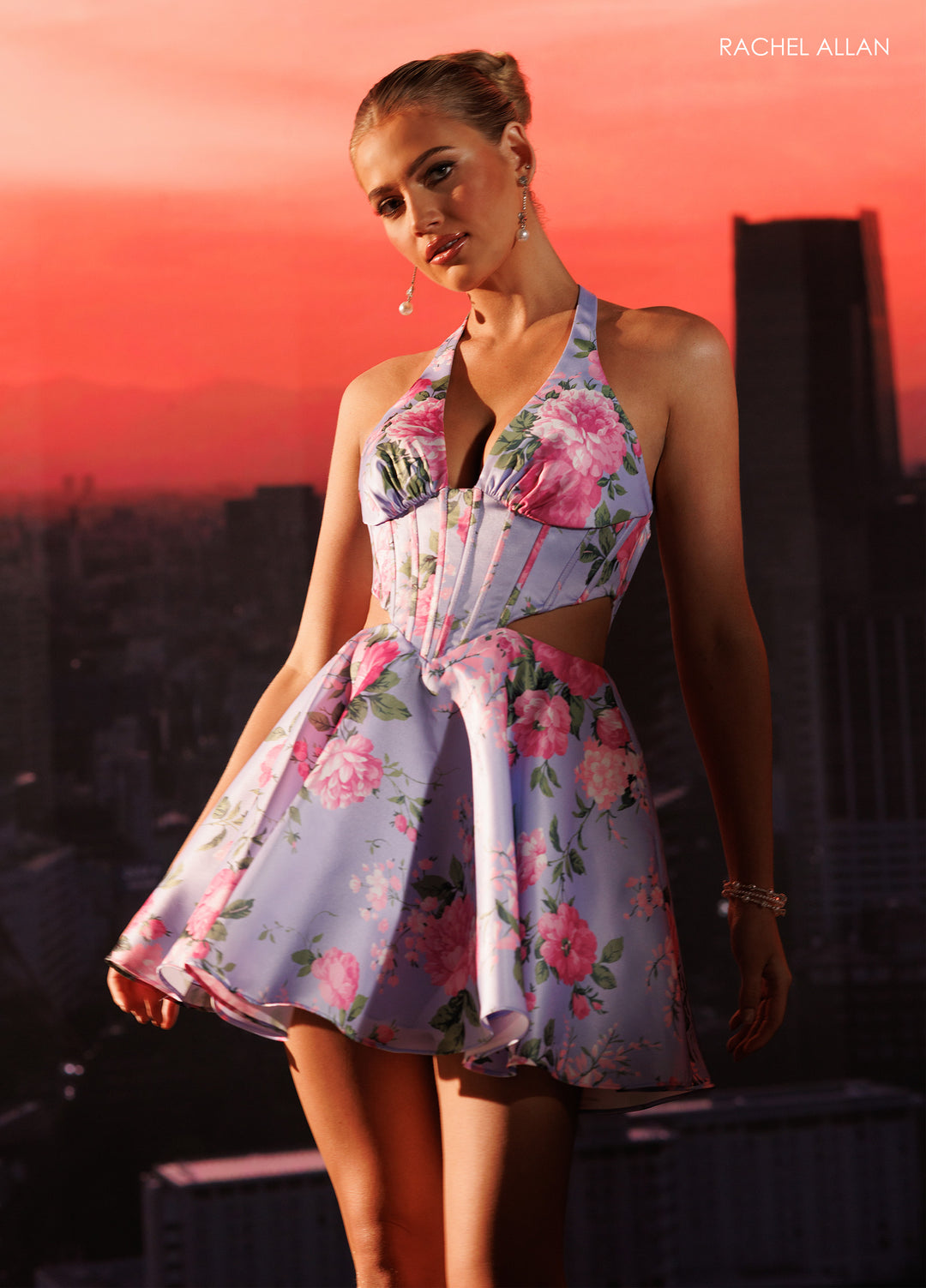 Print Short Halter A-line Dress by Rachel Allan 40719
