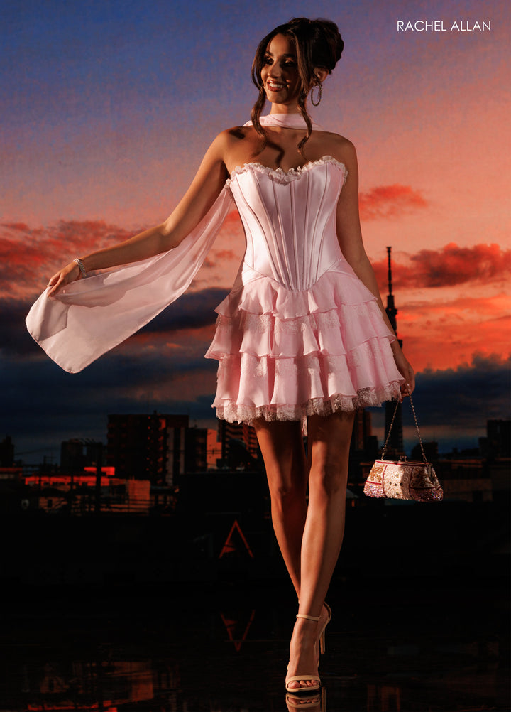 Short Strapless Tiered Dress by Rachel Allan 40752