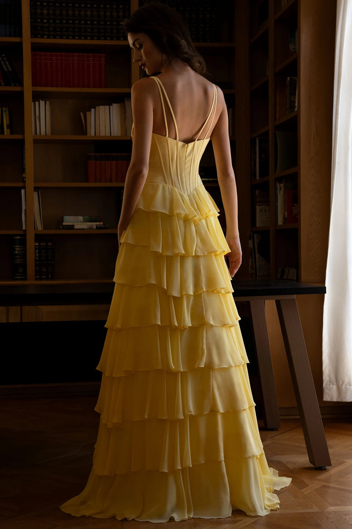 Chiffon Sleeveless A-line Tiered Gown by Lenovia 8521