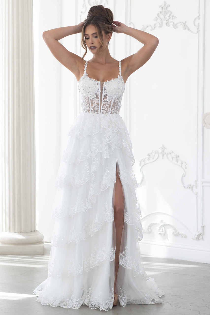 Applique Sleeveless A-line Tiered Gown by Lenovia 8372