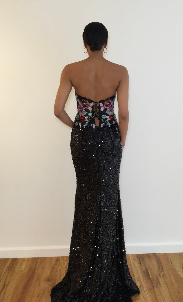 Sequin Fitted Strapless Slit Gown by Jovani 42303