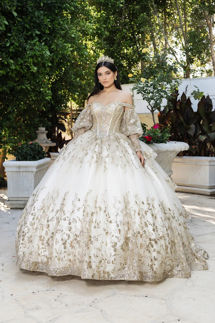 Off Shoulder Puff Sleeve Ball Gown by May Queen LK261