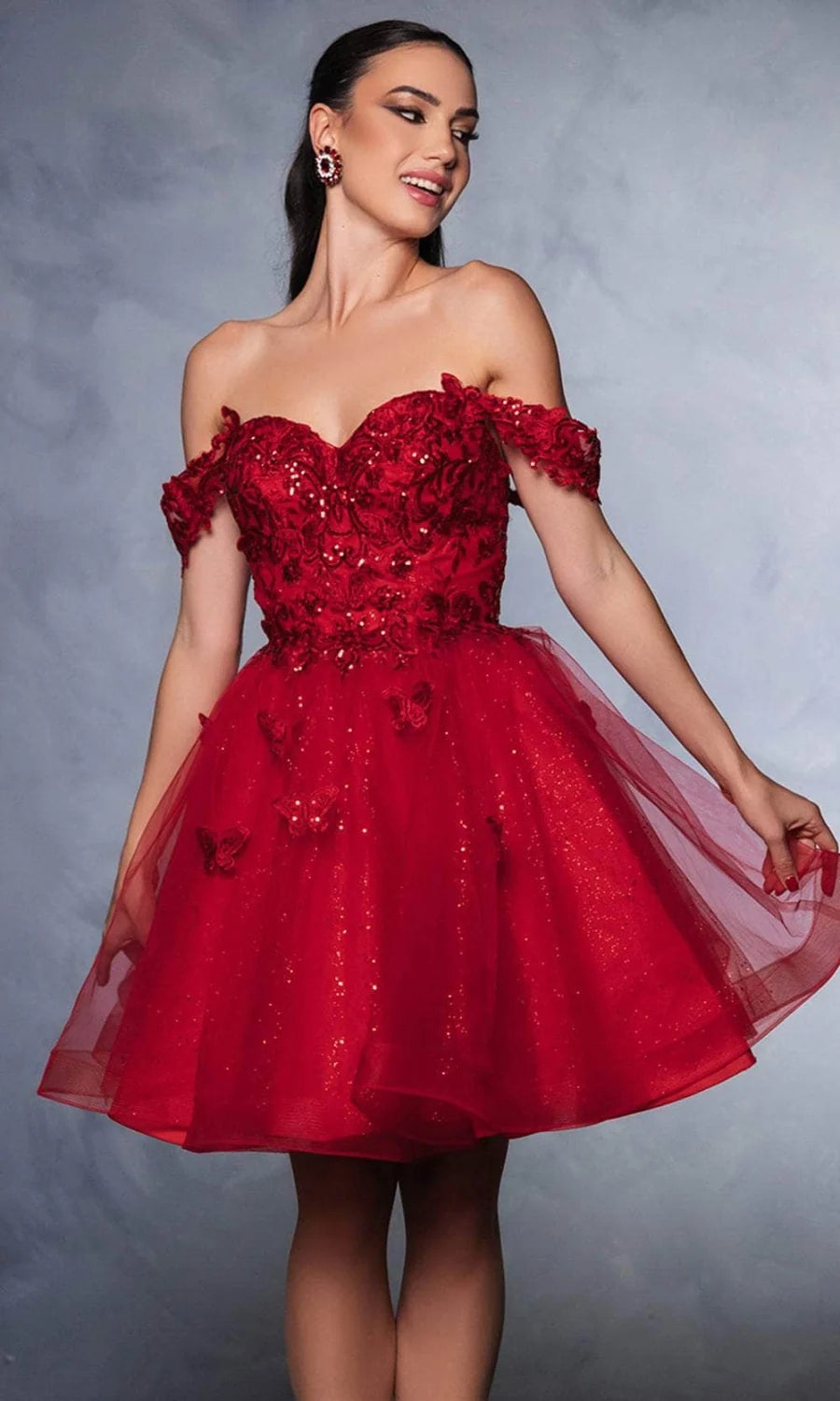 3D Butterfly Short Off Shoulder Dress by May Queen MQ2105