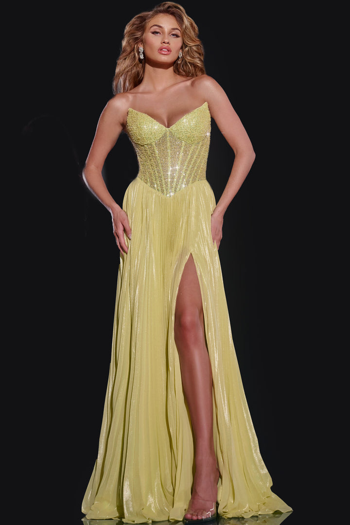 Sequin Strapless A-line Slit Gown by Jovani 43115