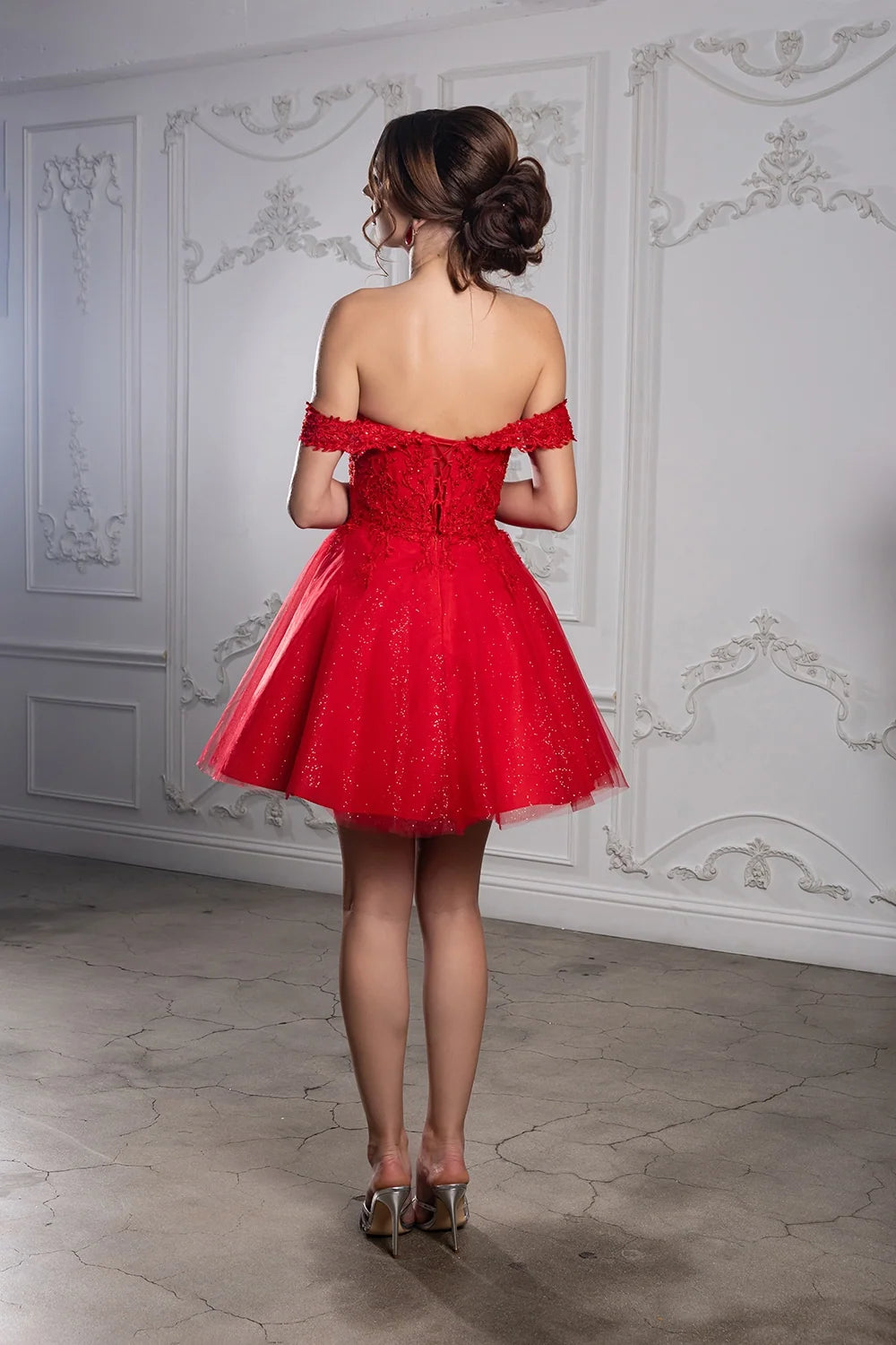 Applique Short Off Shoulder Dress by May Queen MQ2224