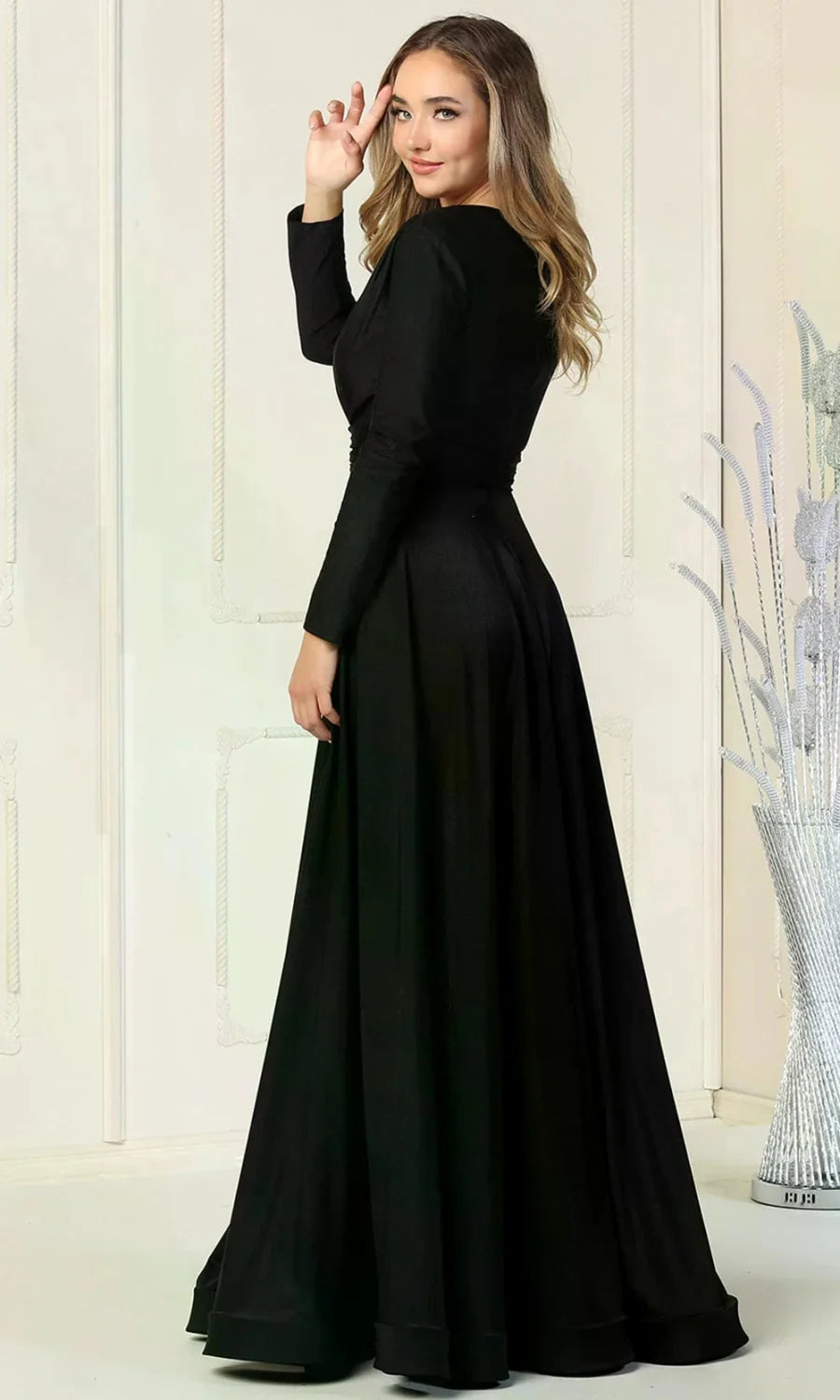 Long Sleeve A-line Slit Gown by May Queen MQ1835