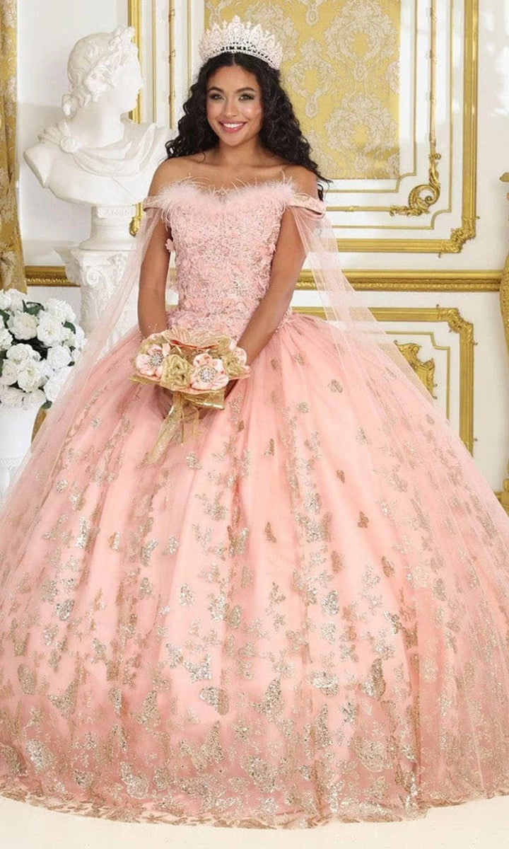 Feather Cape Sleeve Ball Gown by May Queen LK197