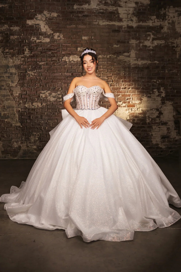 Beaded Off Shoulder Ball Gown by May Queen LK281