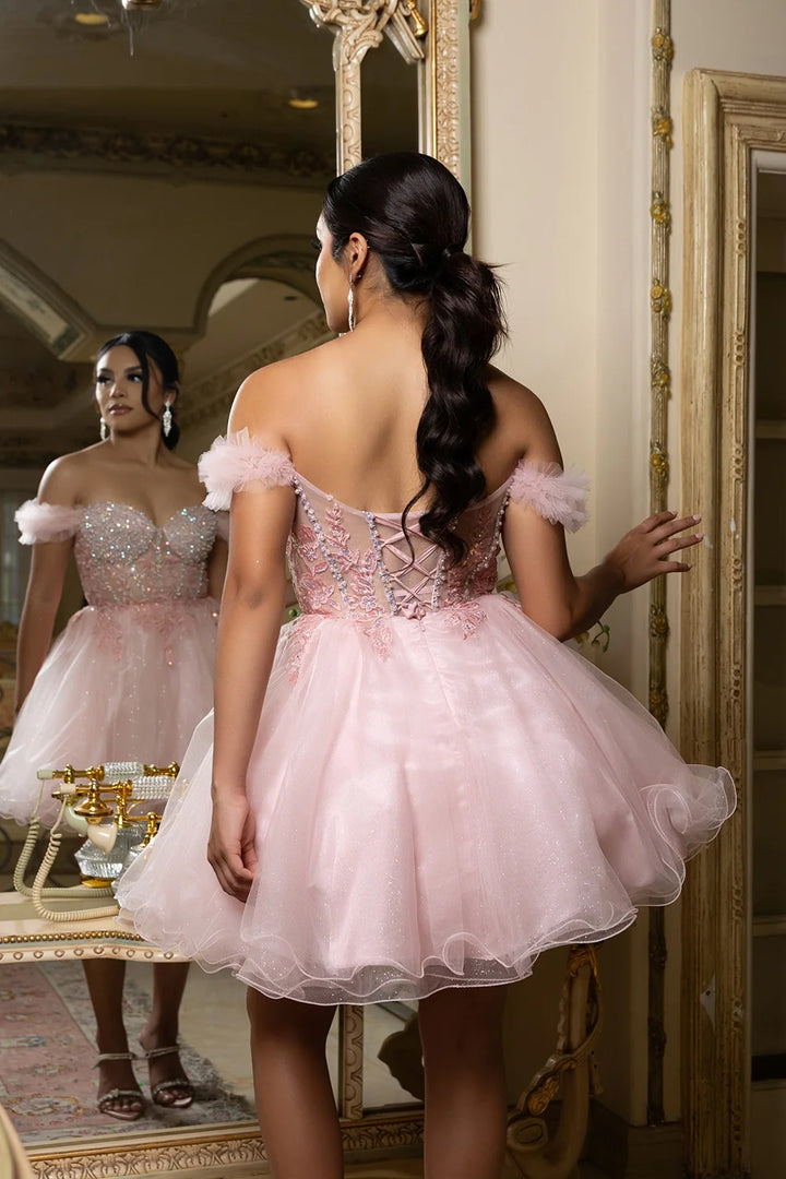 Short Off Shoulder Ruffled Dress by May Queen MQ2193
