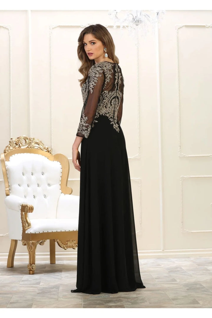 Applique Long Sleeve A-line Gown by May Queen MQ1549