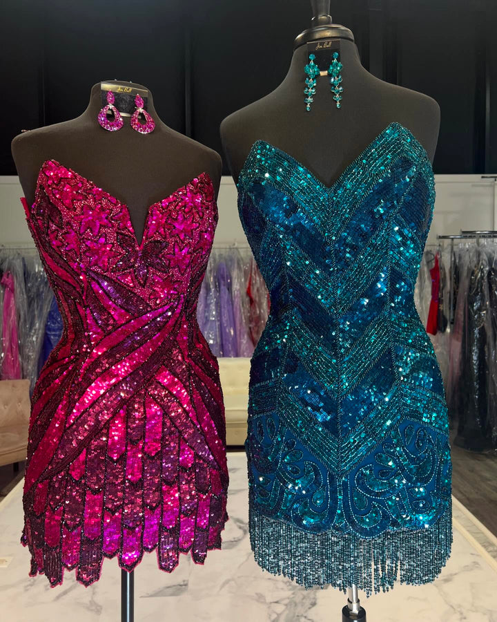 Sequin Print Short Strapless Dress by Jovani 40812