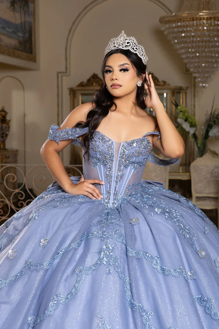 Applique Off Shoulder Ball Gown by May Queen LK283