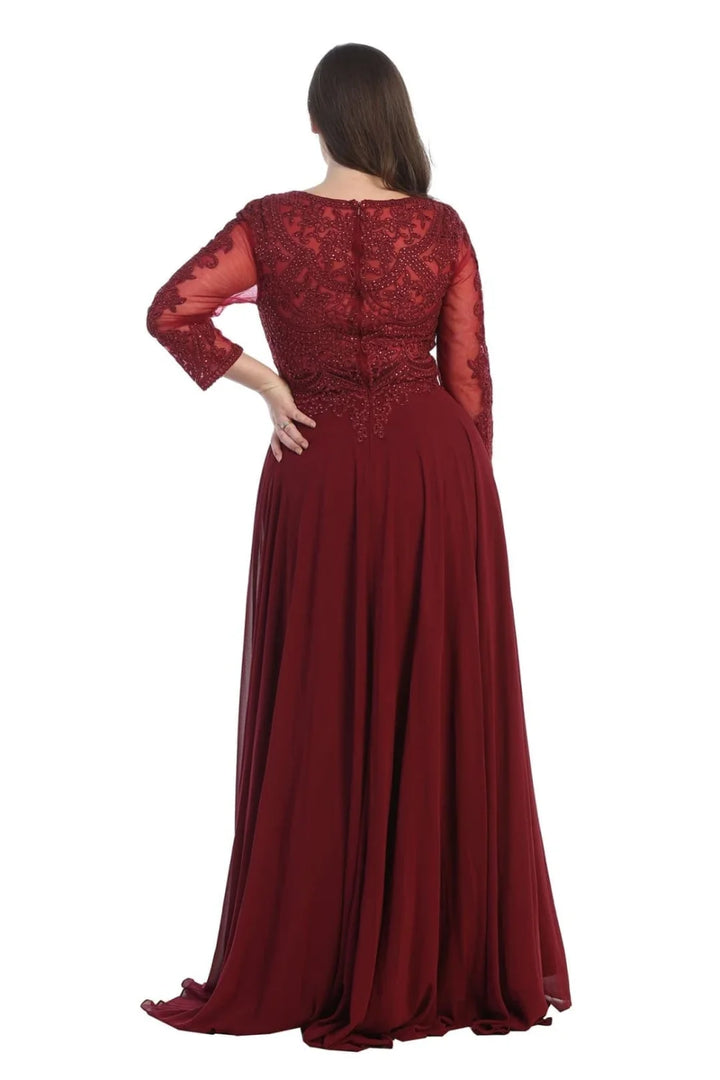 Applique 3/4 Sleeve A-line Gown by May Queen MQ1615