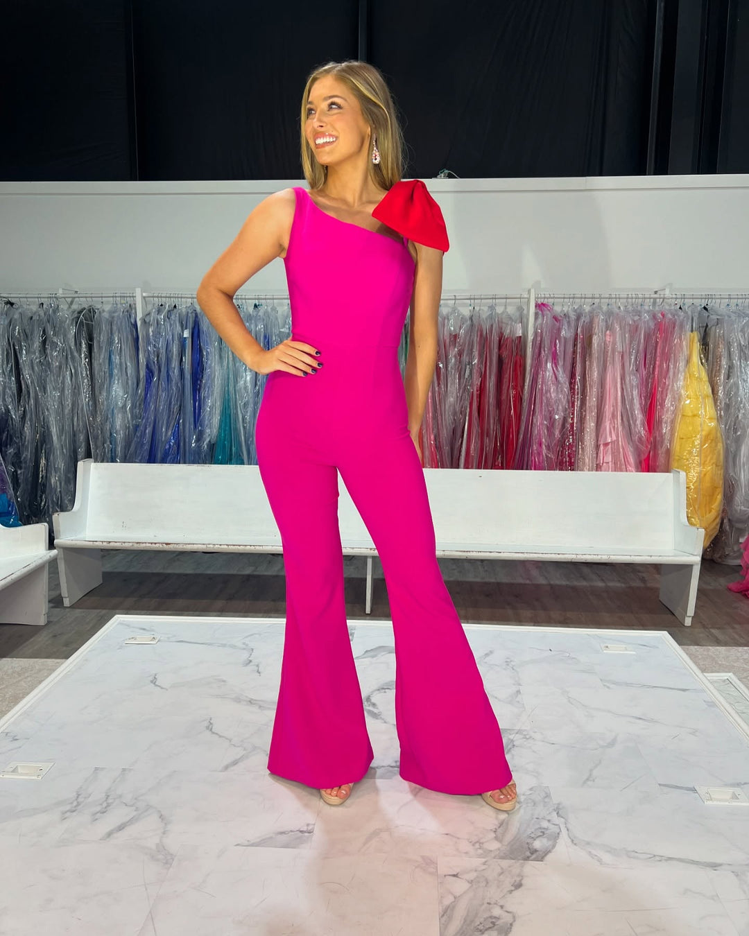 Crepe One Shoulder Bow Jumpsuit by Jovani 22589