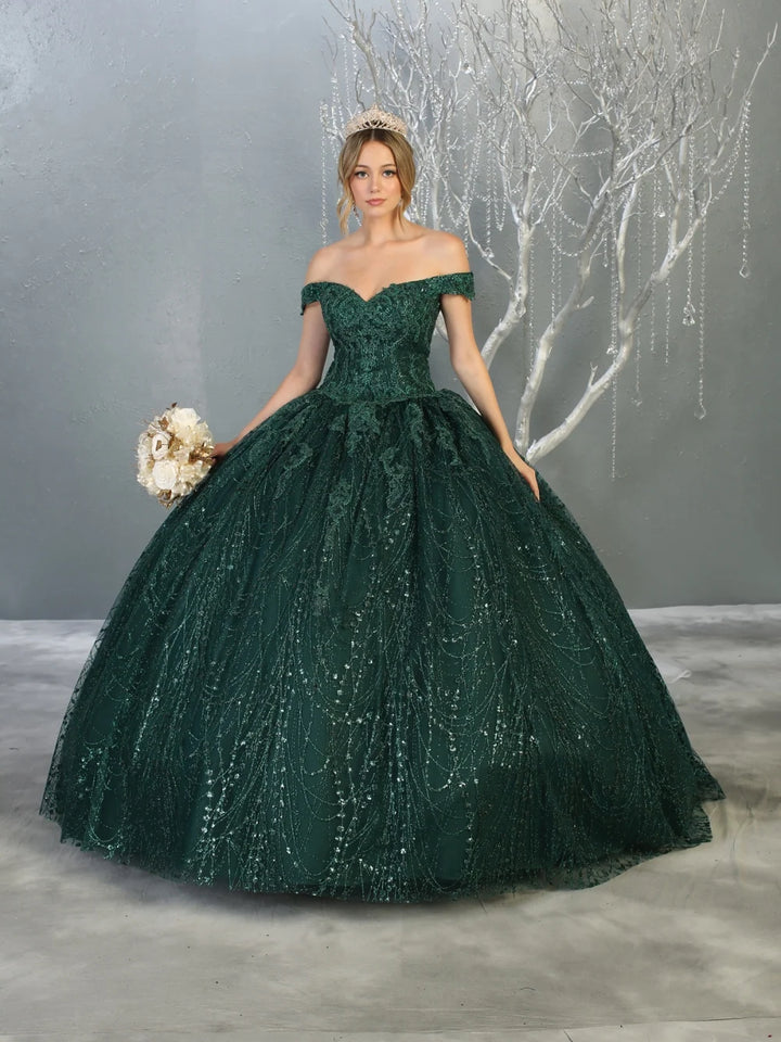 Glitter Off Shoulder Ball Gown by May Queen LK153