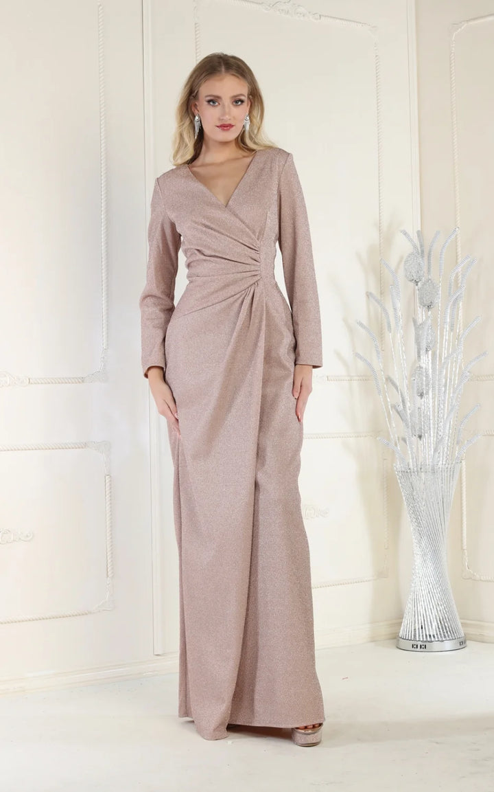 Metallic Long Sleeve Slit Gown by May Queen MQ1924