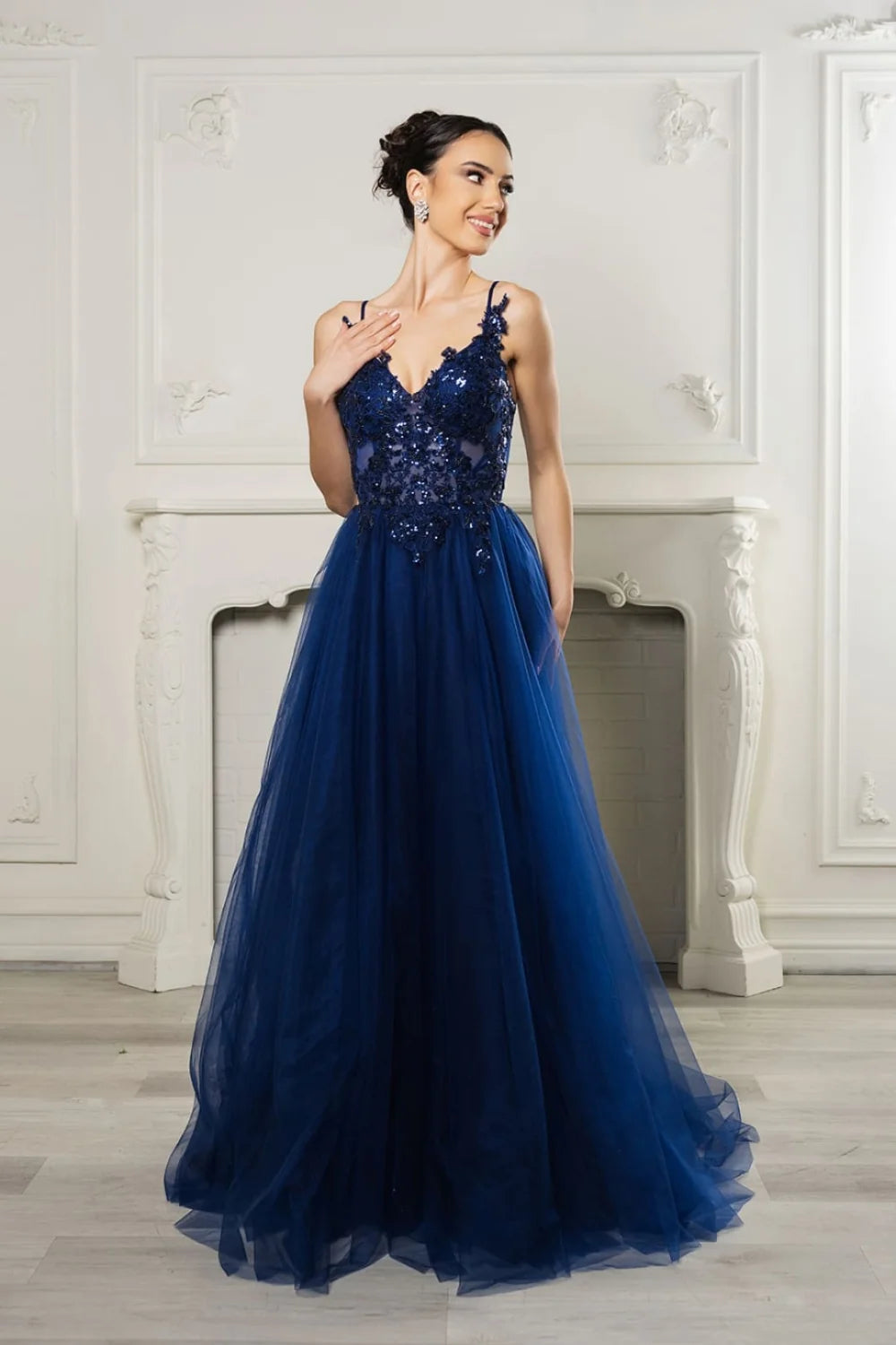 Applique V-Neck A-line Gown by May Queen MQ2167