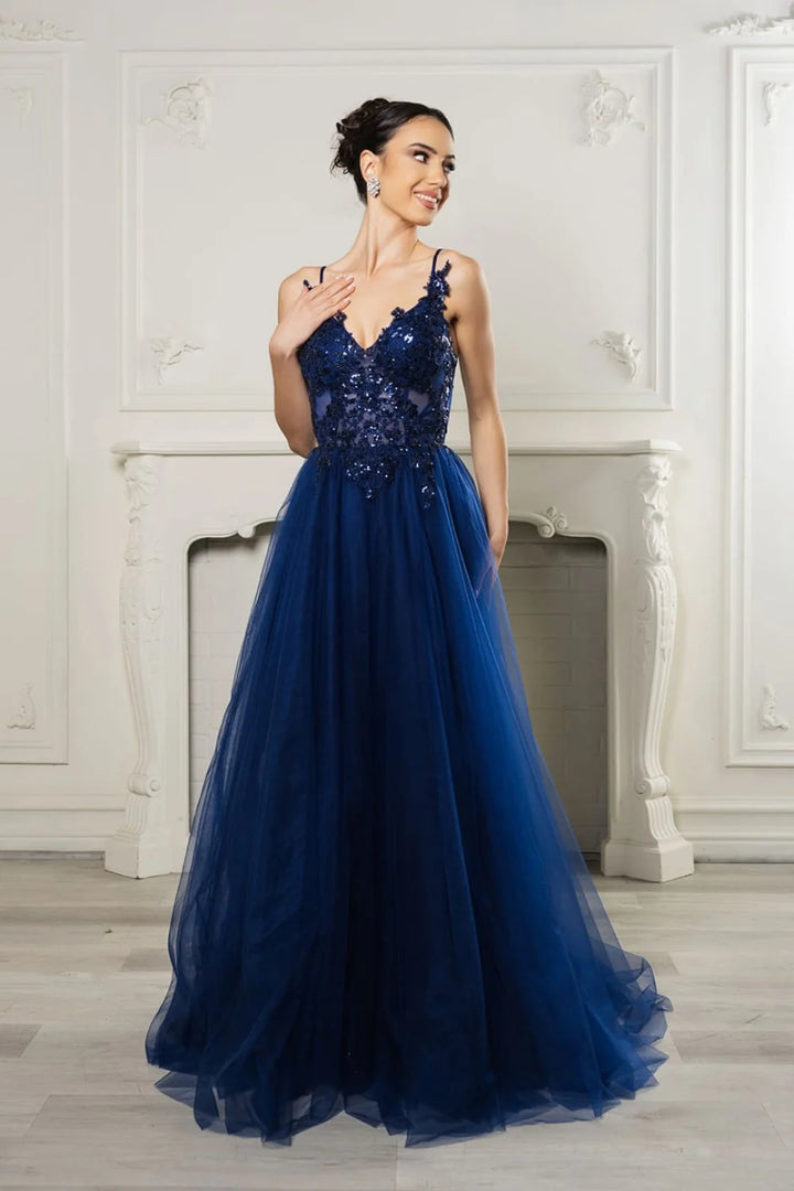 Applique V-Neck A-line Gown by May Queen MQ2167