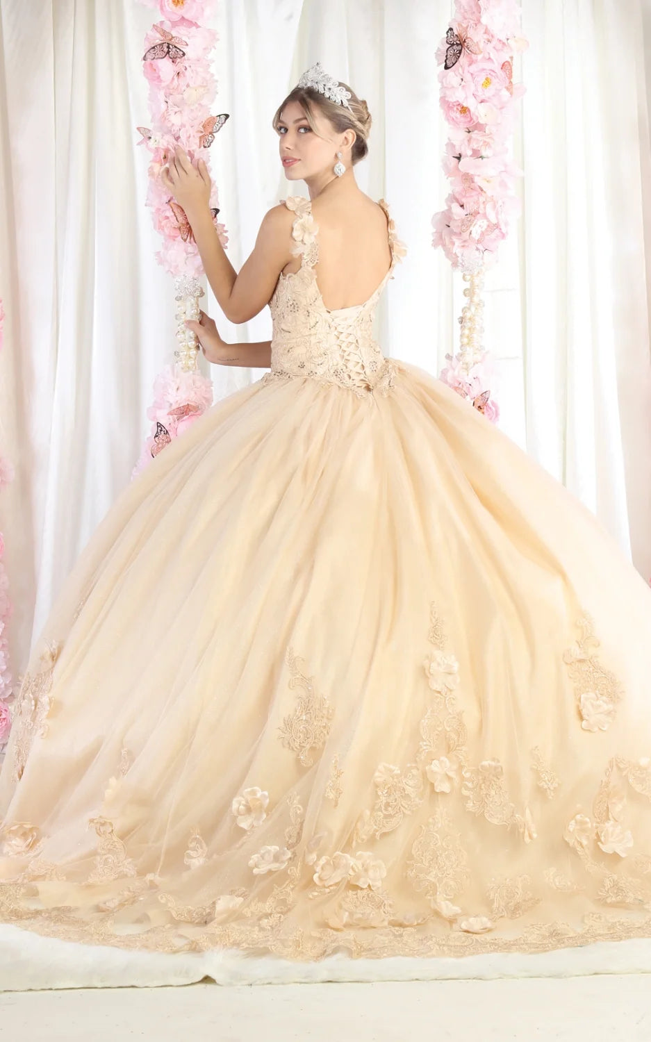 3D Floral Sleeveless Ball Gown by May Queen LK180