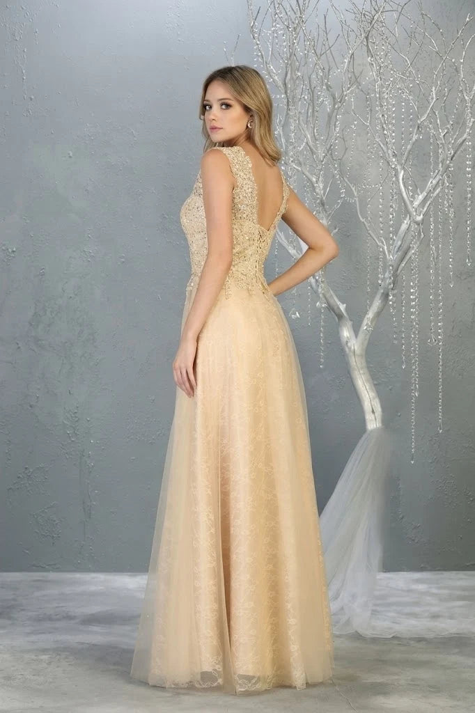 Applique V-Neck A-line Gown by May Queen MQ1799