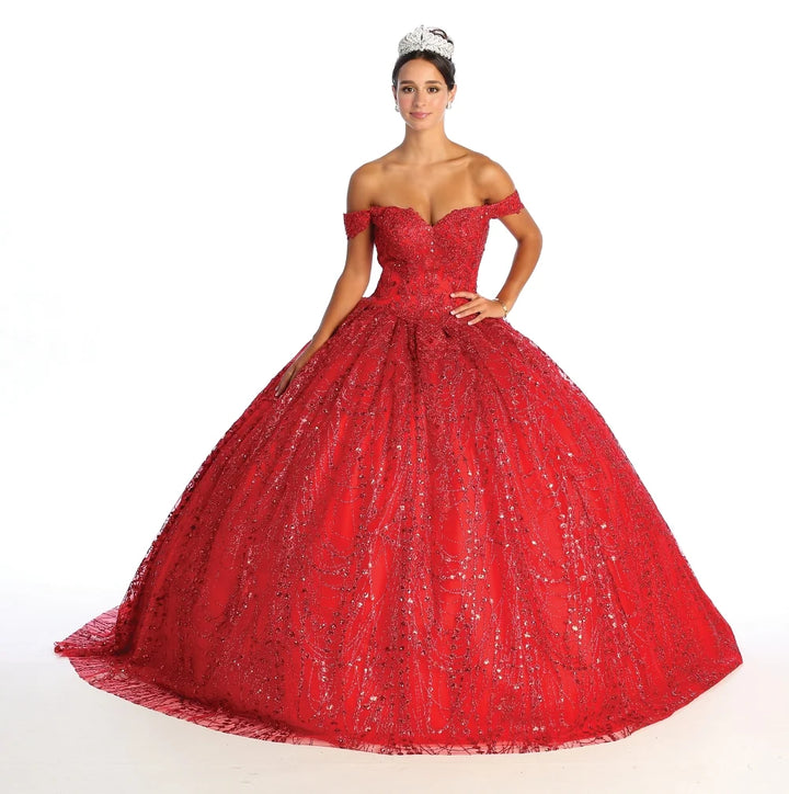 Glitter Off Shoulder Ball Gown by May Queen LK153