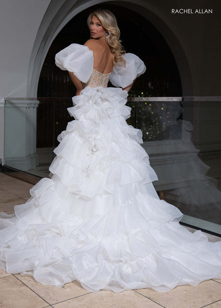 Beaded Puff Sleeve Overskirt Gown by Rachel Allan 50334