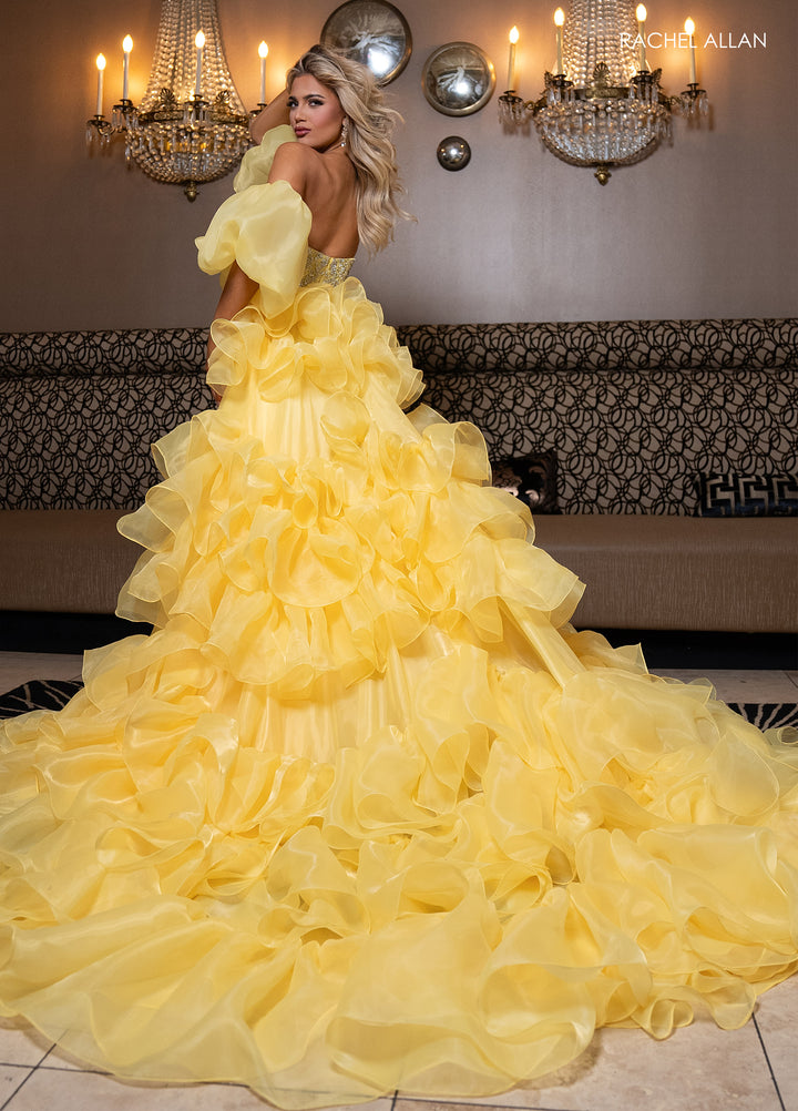 Beaded Puff Sleeve Overskirt Gown by Rachel Allan 50334
