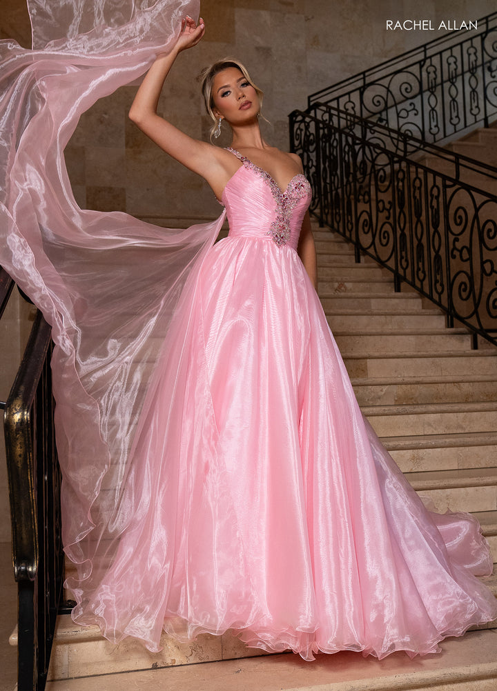 One Shoulder A-line Slit Gown by Rachel Allan 50342