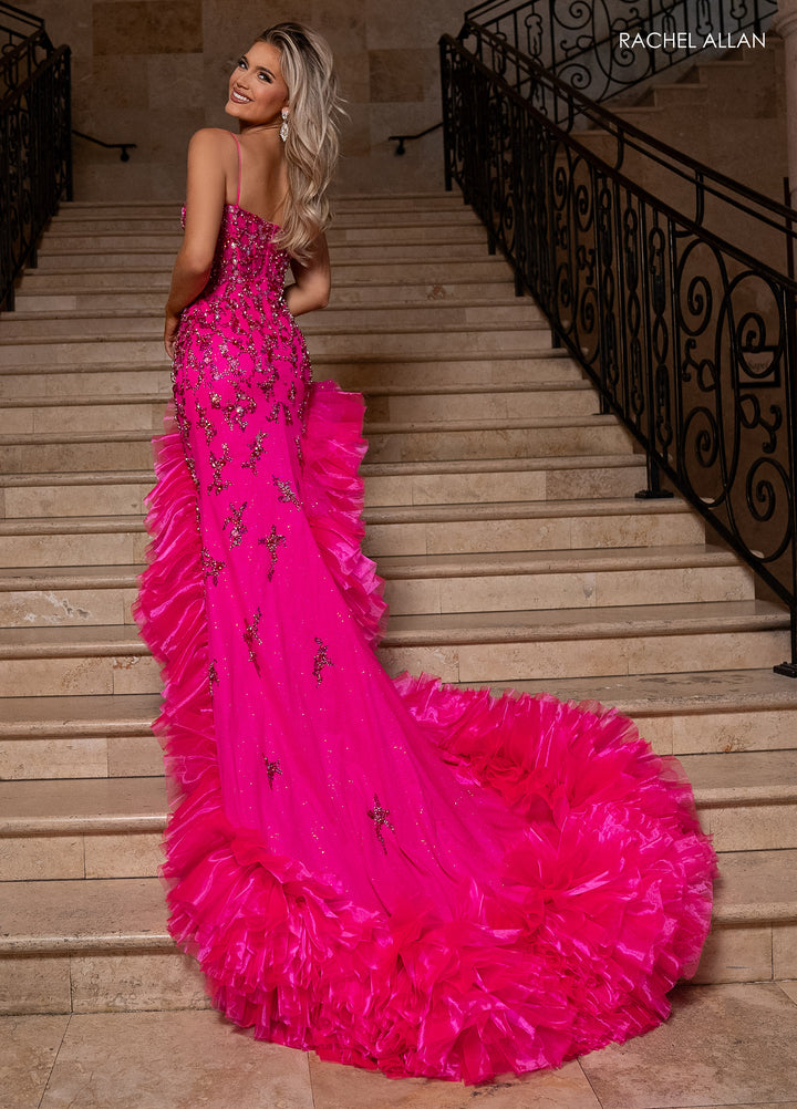 Fitted Sleeveless Ruffled Slit Gown by Rachel Allan 50357