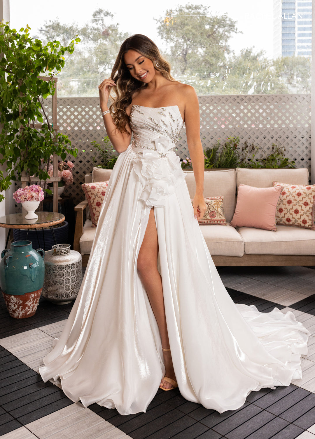 Organza Strapless A-line Slit Gown by Rachel Allan 50368 Powder Blue / 10 Organza Strapless A-line Slit Gown by Rachel Allan 50368 Powder Blue / 10