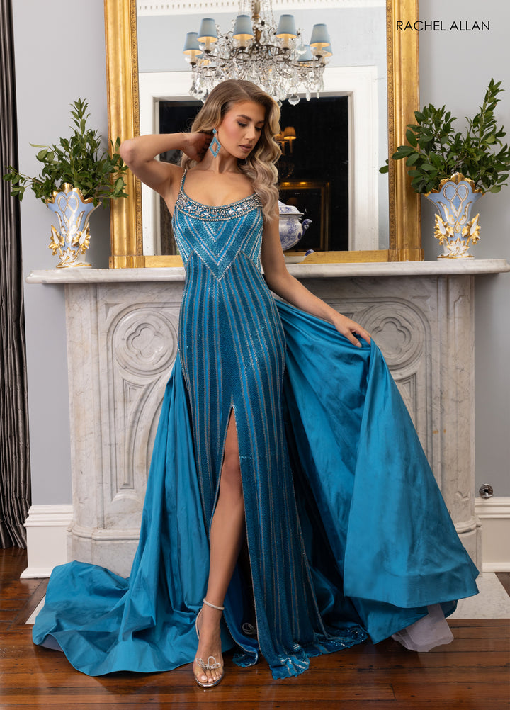 Sleeveless Overskirt Slit Gown by Rachel Allan 50390