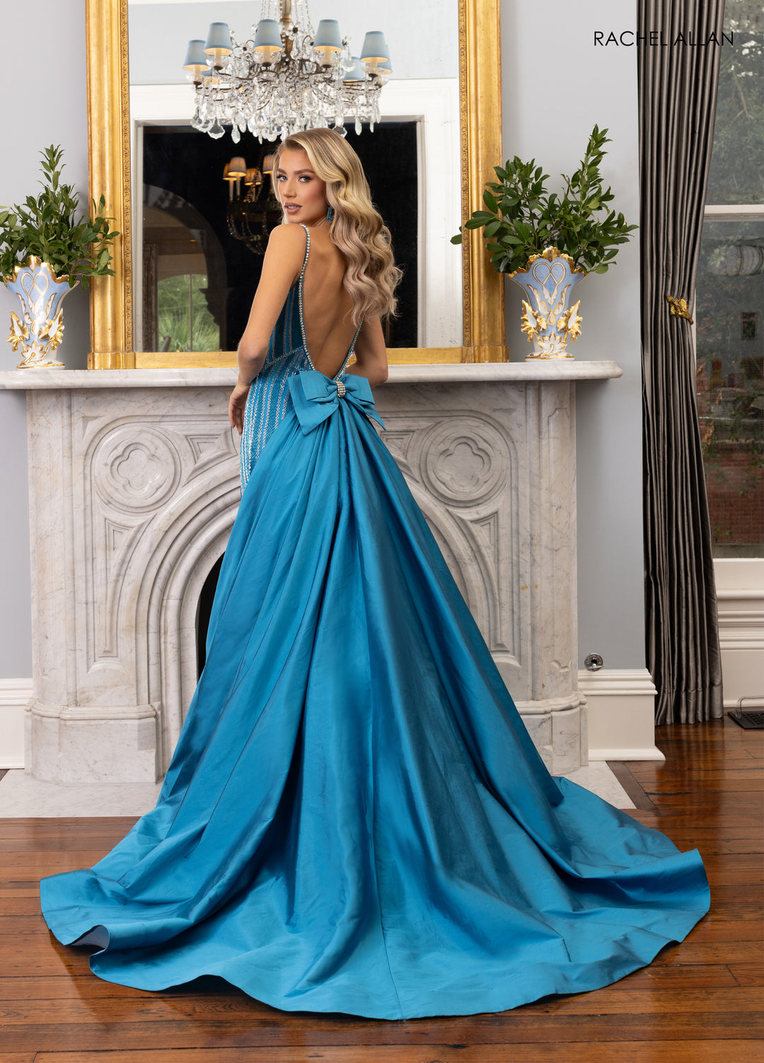 Sleeveless Overskirt Slit Gown by Rachel Allan 50390