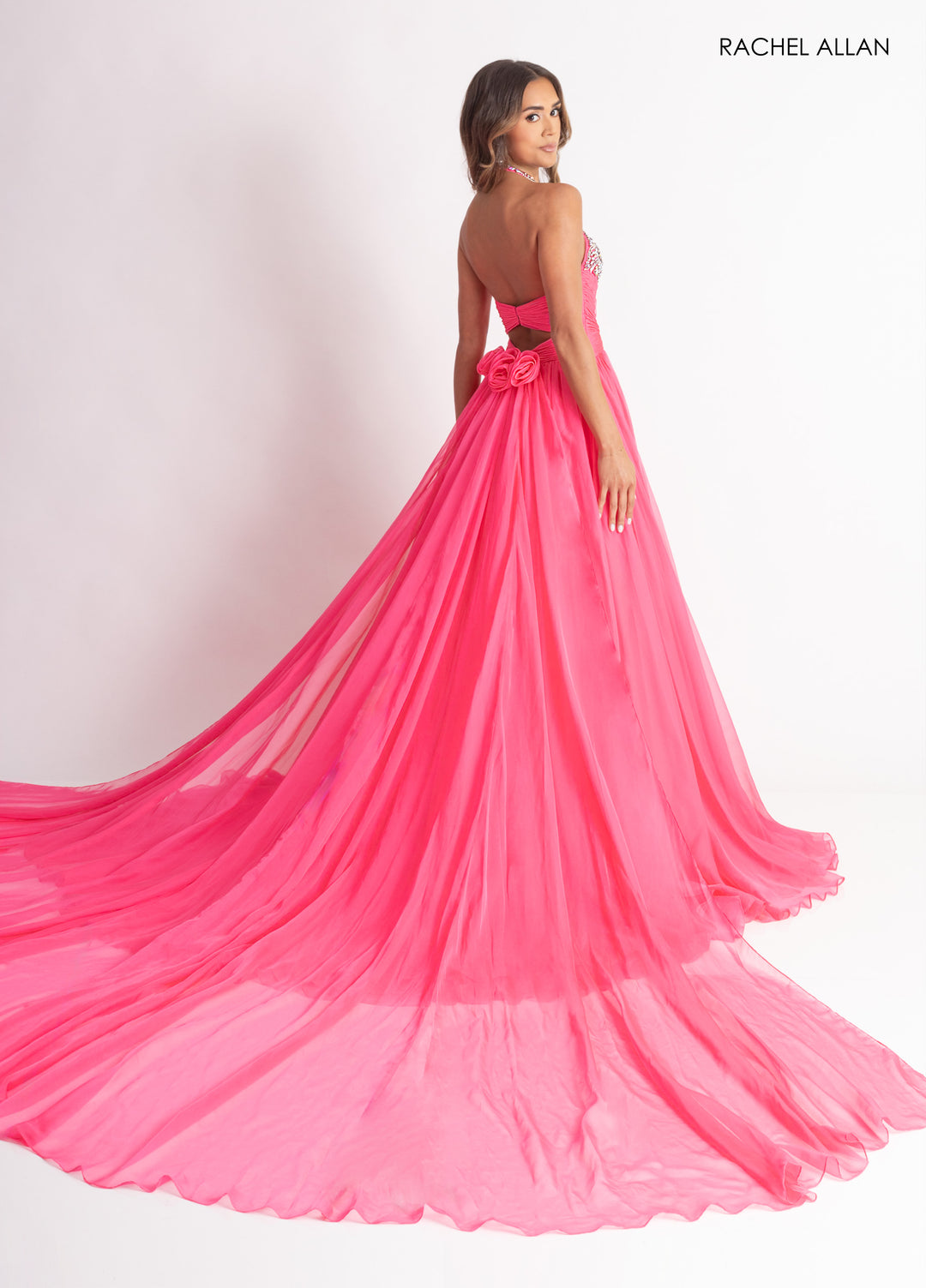 Chiffon Halter A-line Slit Gown by Rachel Allan 50392