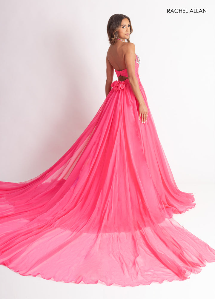 Chiffon Halter A-line Slit Gown by Rachel Allan 50392