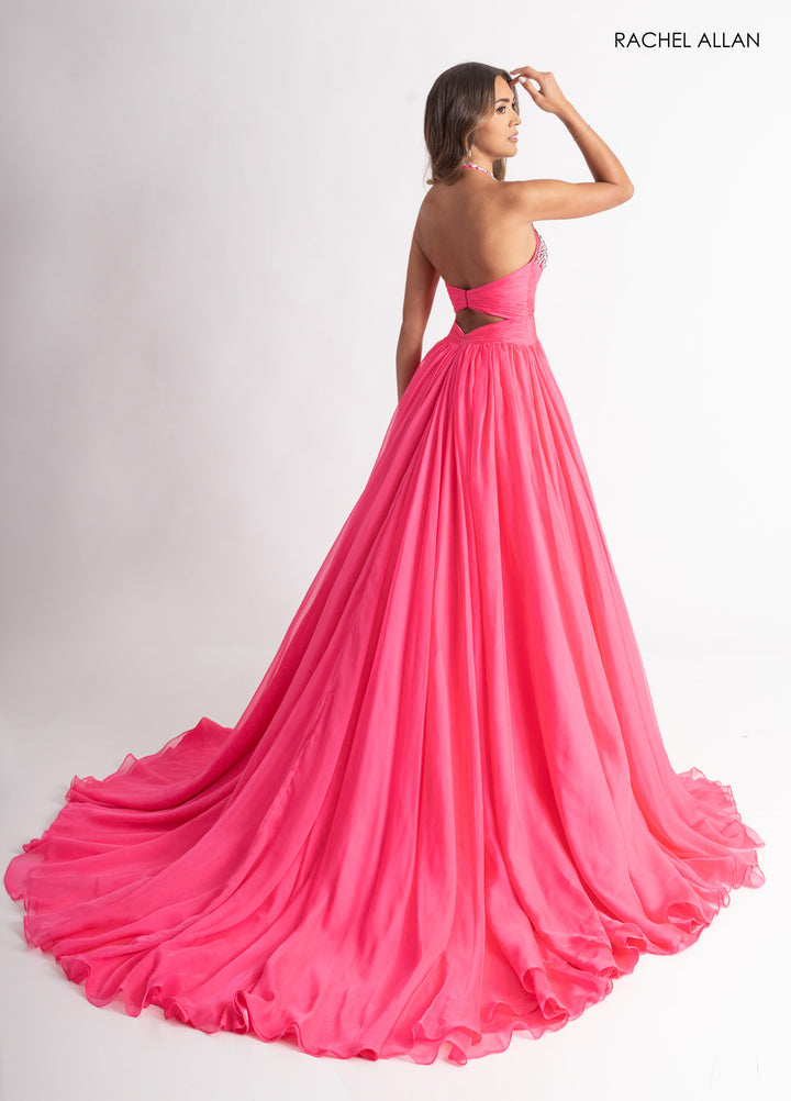 Chiffon Halter A-line Slit Gown by Rachel Allan 50392