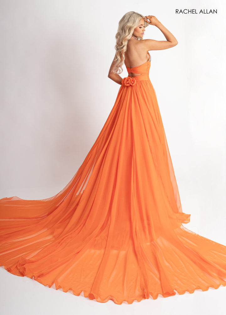 Chiffon Halter A-line Slit Gown by Rachel Allan 50392