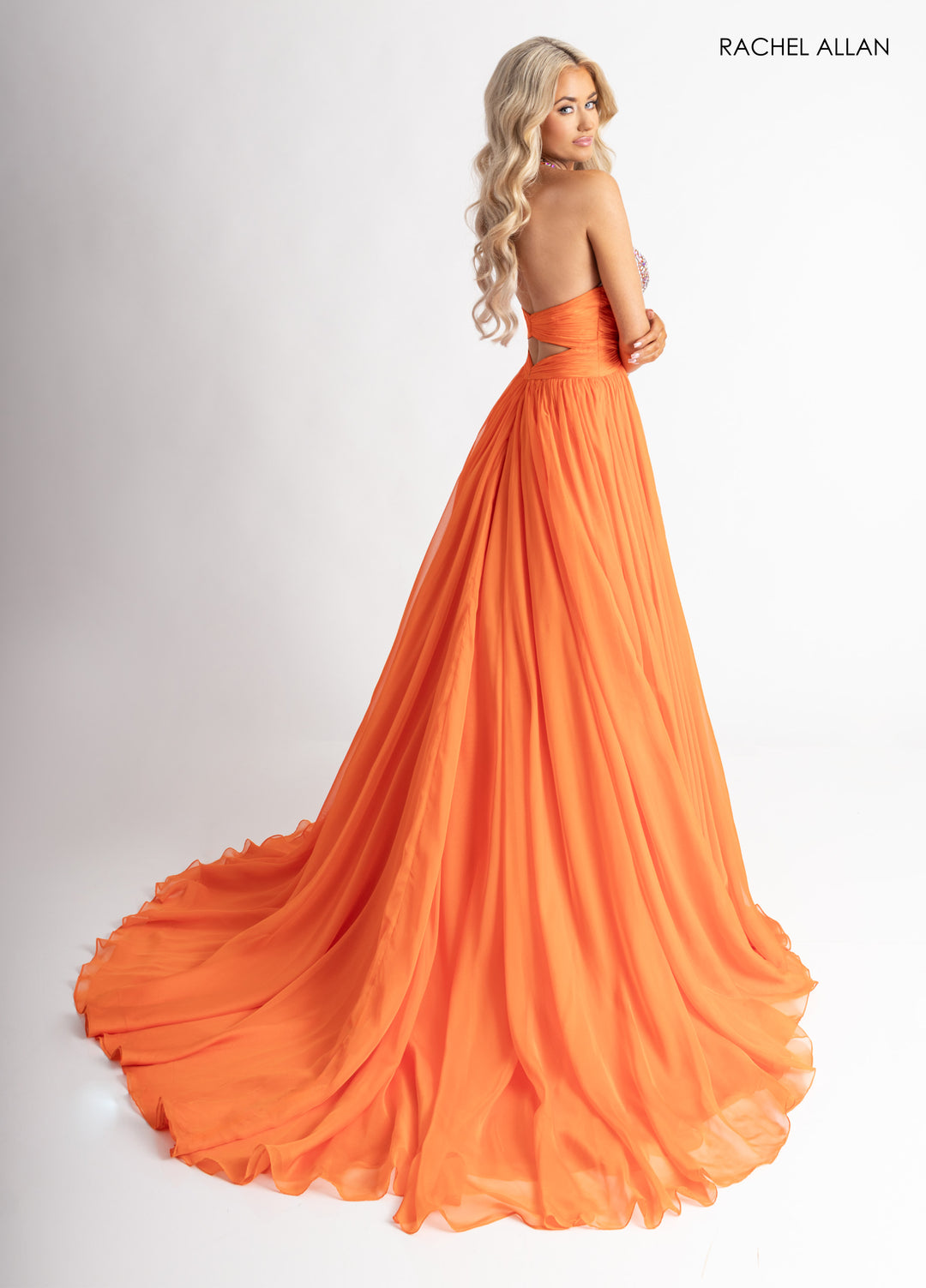 Chiffon Halter A-line Slit Gown by Rachel Allan 50392