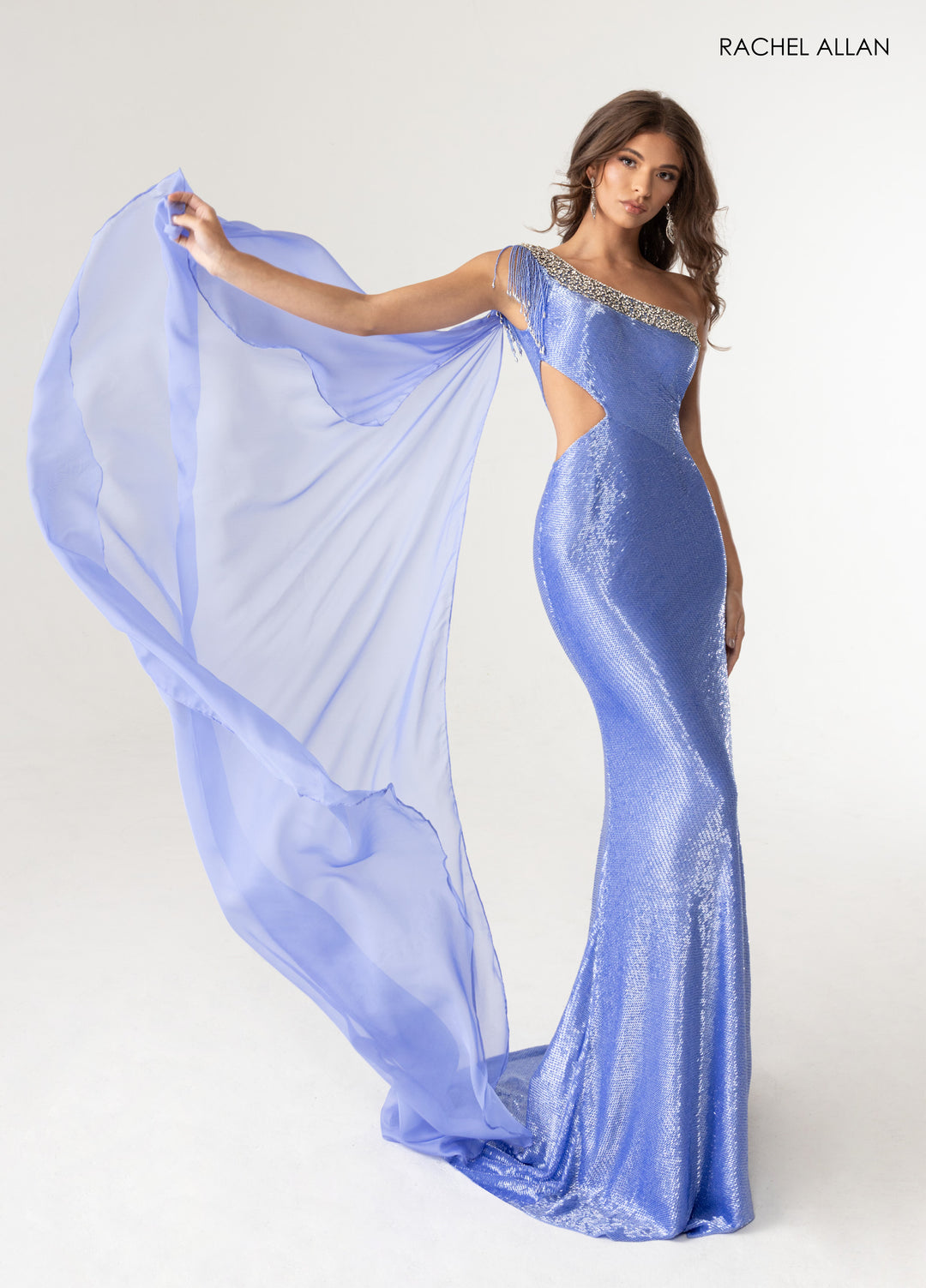 Fitted One Shoulder Slit Gown by Rachel Allan 50398