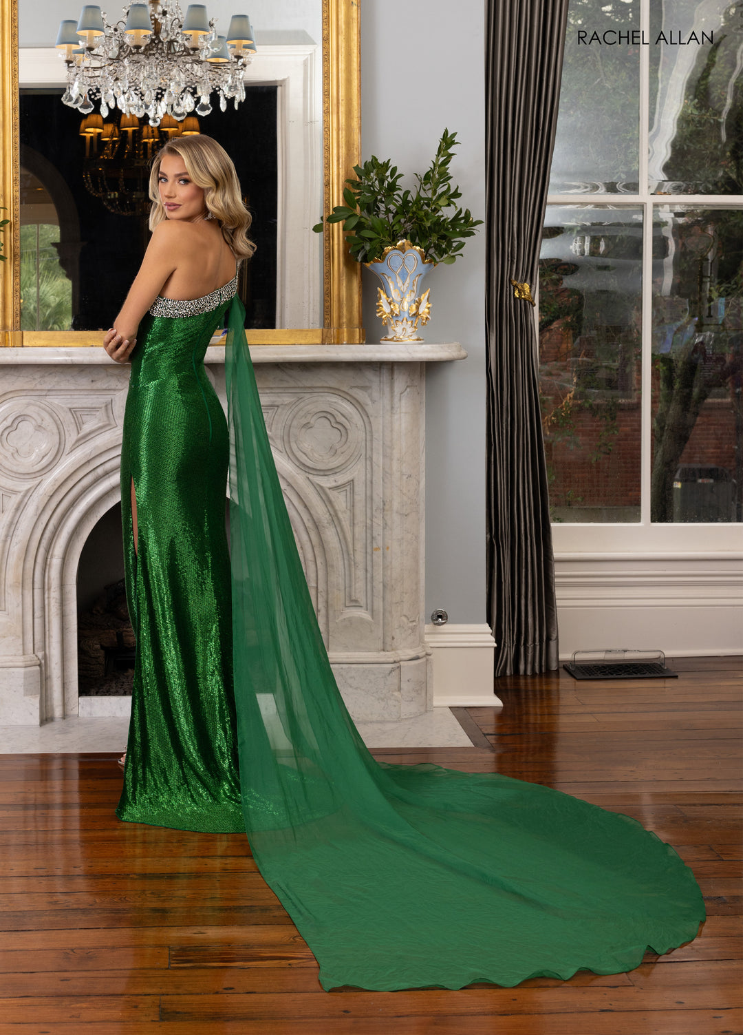 Fitted One Shoulder Slit Gown by Rachel Allan 50398