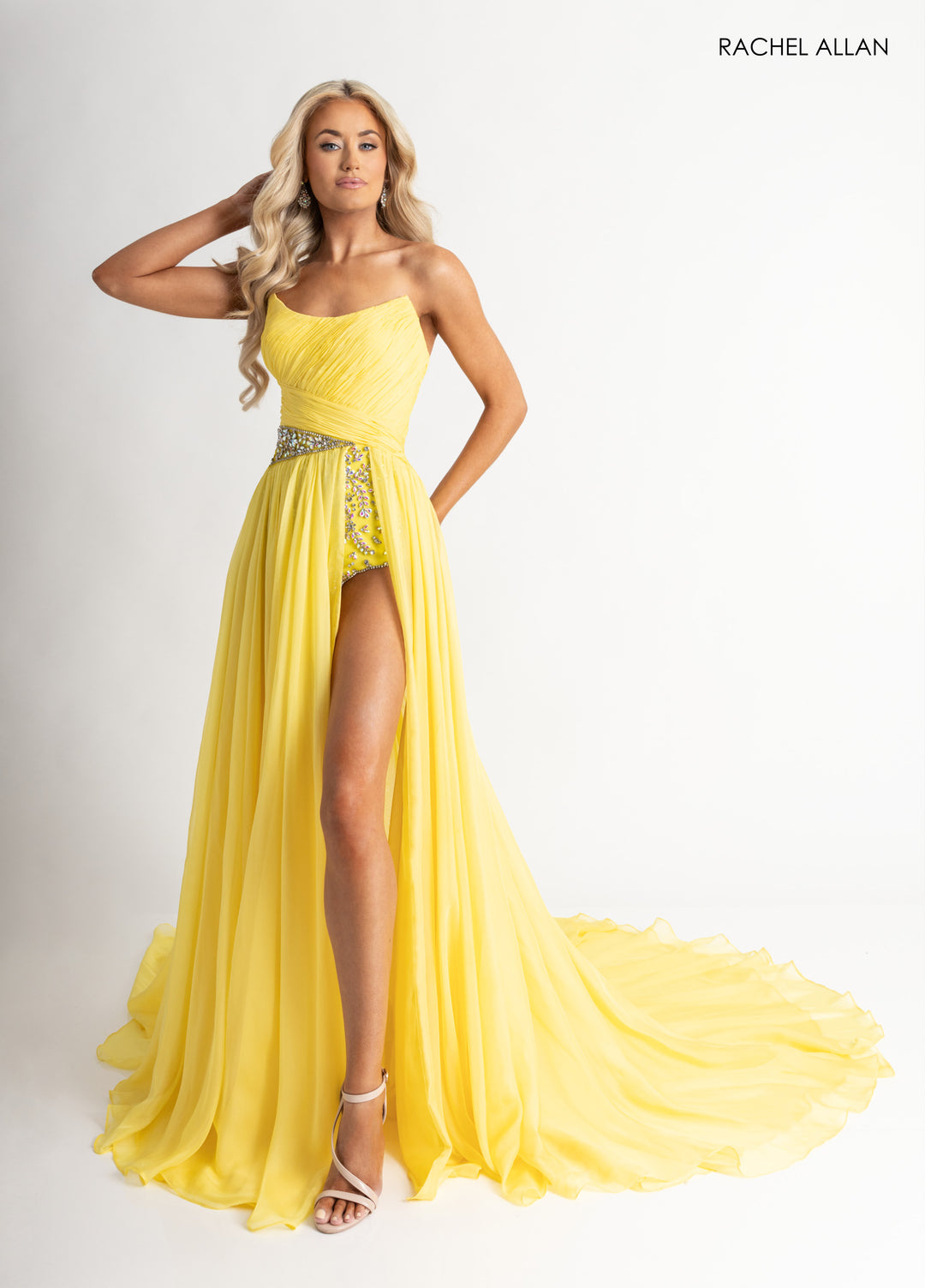 Strapless A-line Slit Gown by Rachel Allan 50399