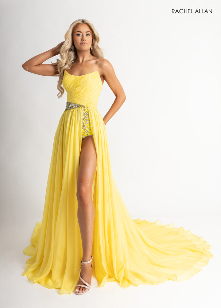 Strapless A-line Slit Gown by Rachel Allan 50399