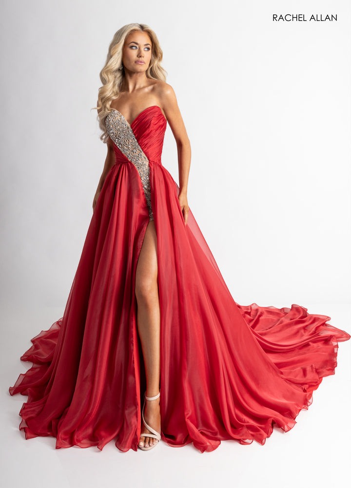 Strapless A-line Slit Gown by Rachel Allan 50405