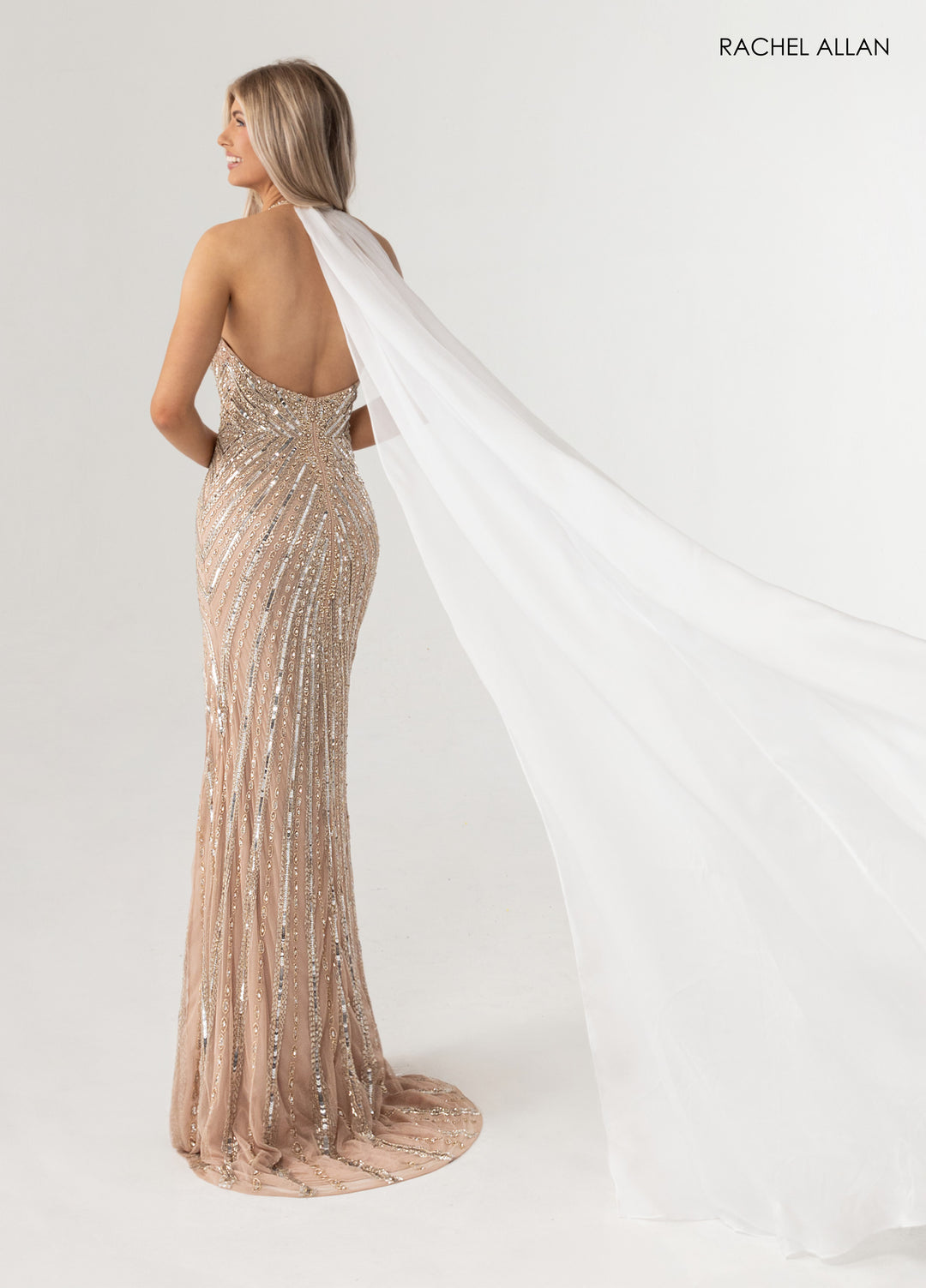 Beaded V-Neck Slit Gown by Rachel Allan 50414