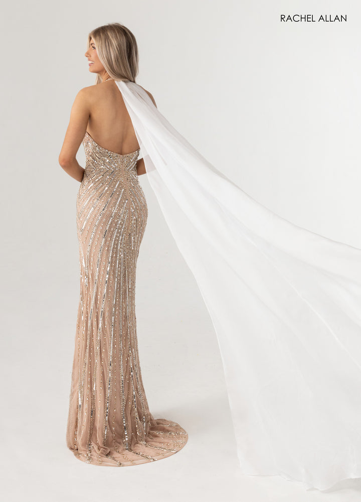 Beaded V-Neck Slit Gown by Rachel Allan 50414