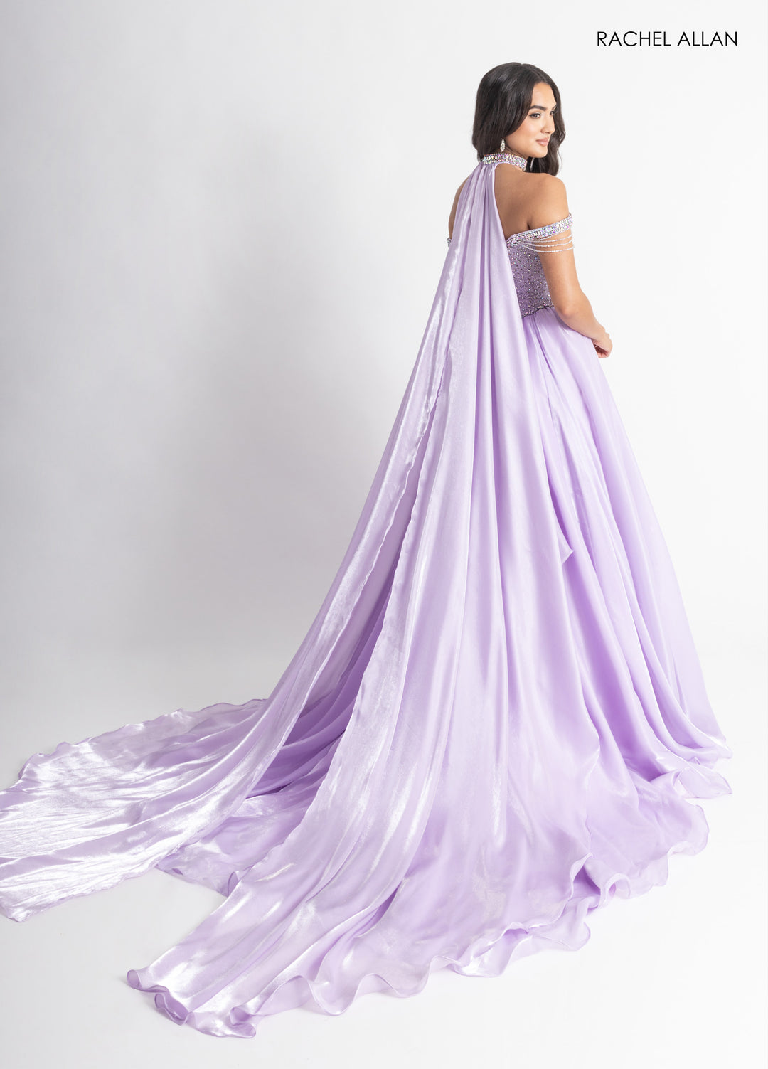 Organza Cape A-line Gown by Rachel Allan 50416
