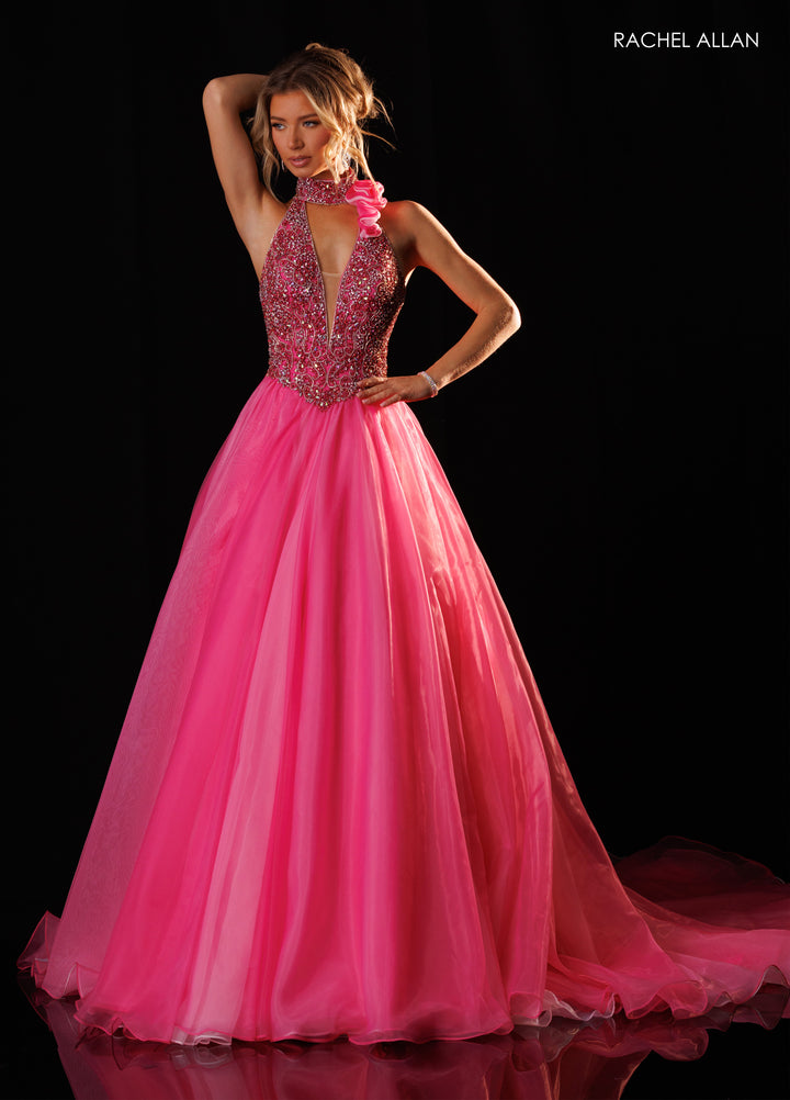 Halter A-line Slit Gown by Rachel Allan 50420