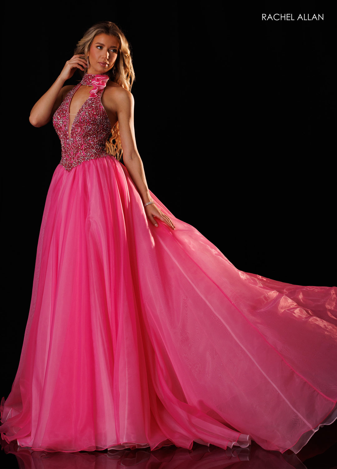 Halter A-line Slit Gown by Rachel Allan 50420