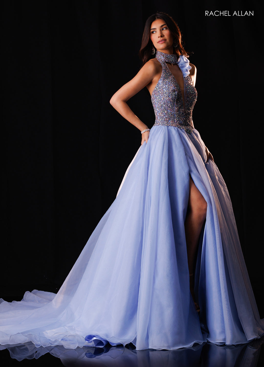 Halter A-line Slit Gown by Rachel Allan 50420