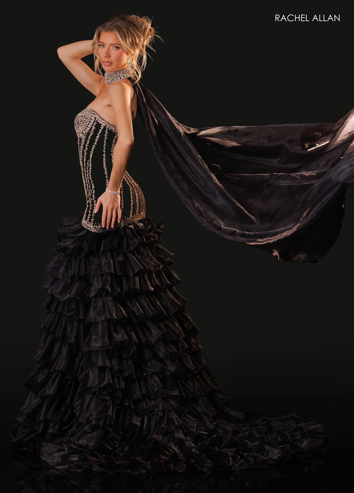 Strapless Ruffled High Low Gown by Rachel Allan 50429