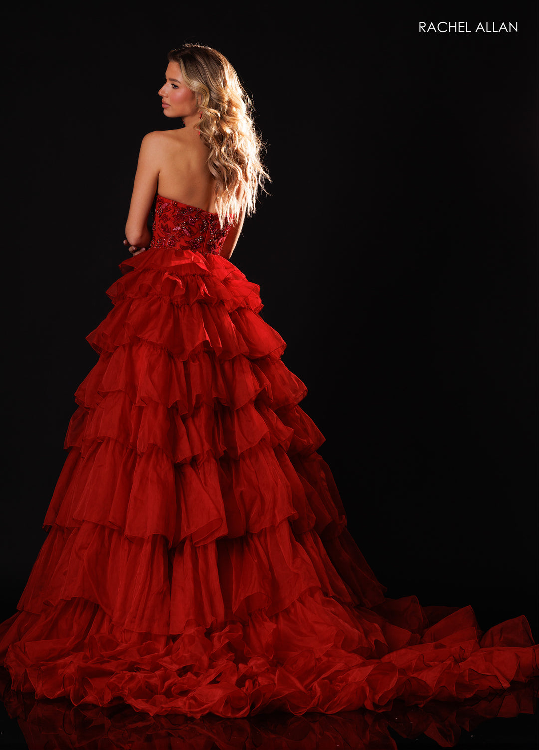 Strapless Ruffled Slit Gown by Rachel Allan 50431